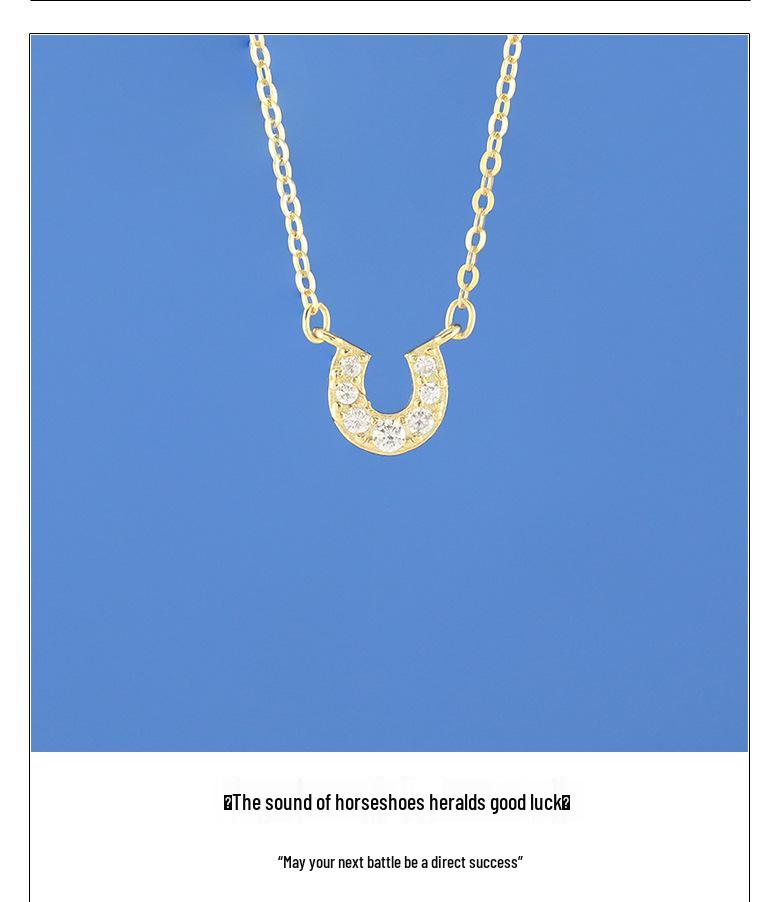 S925 Sterling Silver U-shaped Horseshoe Necklace, Light Luxury Simple 18K Gold Clavicle Chain, Delicate Full Diamond Design for Women