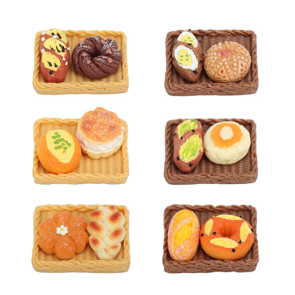 Non-Toxic 6/12/18Pcs Realistic Food Play Cream Bread And Cake Miniature Bread Basket And Tray Set Dollhouse Accessories Gift For Children
