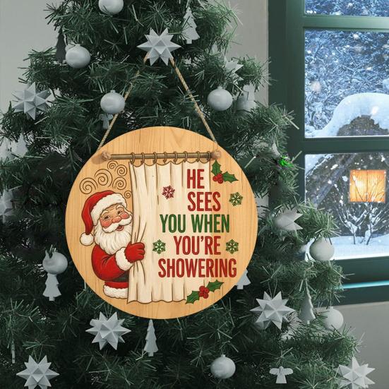 Christmas Welcome Door Sign Cartoon Santa Claus Door Hanging Sign Xmas Holiday Party Front Door Hanger Decoration Decorative Wall Plaque
