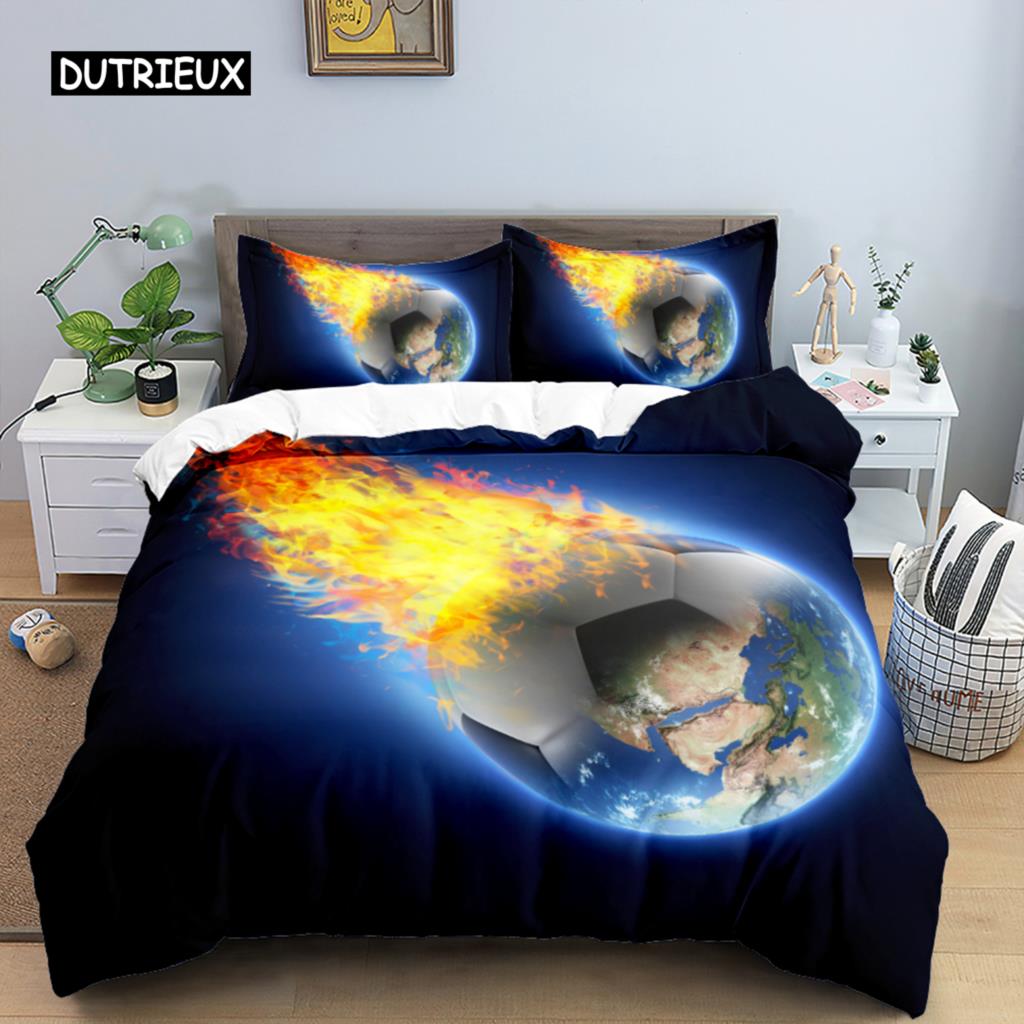 3D Boys Teens Football Comforter Cover Set Queen Size Soccer Ball Duvet Cover Polyester Bedding Set 2/3pcs Soft Twin Quilt Cover