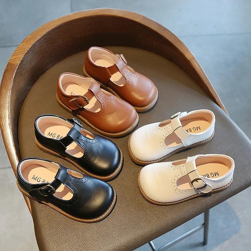 Meisjesschoenen Basic Mary Janes Kinderschoenen Platte Schoenen Baby Peuters Antislip Casual Schoenen voor Kind Leren Schoen Zwart E01042
