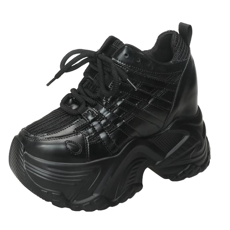 

Модная летняя обувь для женщин, увеличивающая рост на 10 см, модная дышащая уличная обувь для ходьбы, кроссовки для папы, жемчужная повседневная кожаная спортивная обувь 34 чёрный