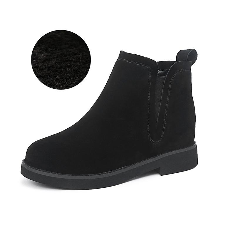 2025 autumn and winter new Martin boots leather short boots velvet versatile inner height increase women's boots flat bottom matte boots single boots