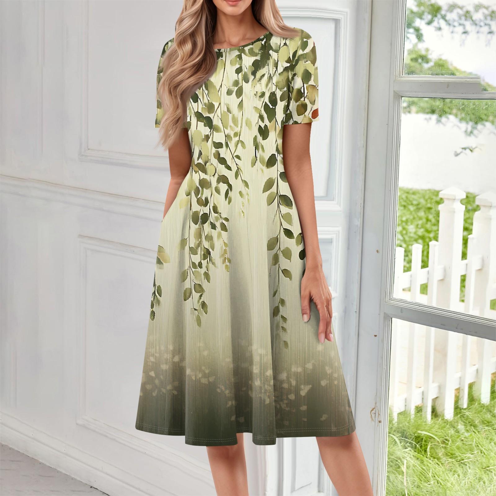 

Женское повседневное модное платье миди с круглым вырезом и коротким рукавом с принтом XL жёлтый