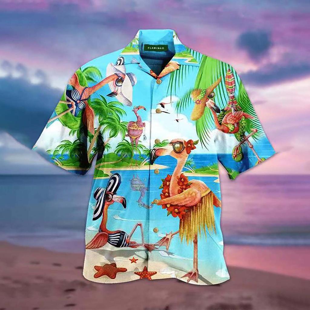 Men's Fashion Cool Cute Casual Hawaiian Print Casual Shirt Short Sleeve Top