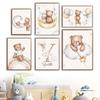 Personalized Nursery Wall Art Poster and Prints Customized Wall Art Cartoon Bear Moon Rainbow Cloud Star Canvas Painting Picture