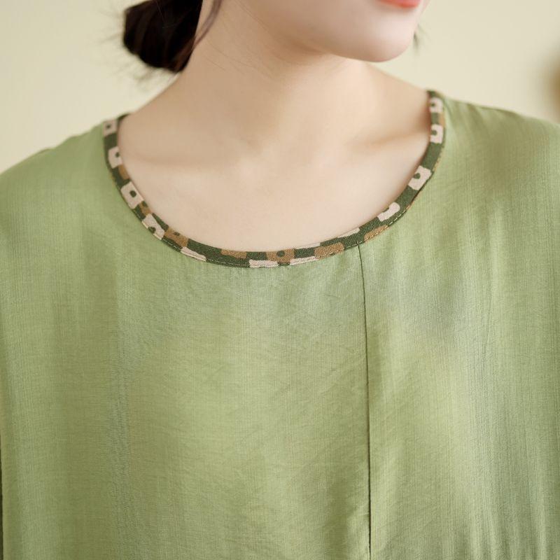 Summer New Artistic T-shirt Plus Size Women's Cotton and Linen Short-sleeved Shirt Middle-aged Loose Top