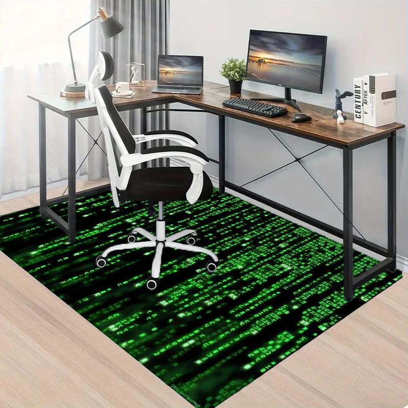 1pc Office Carpet Chair Mats Matrix Code Green Screen Perfect for Decorating Office Chairs, Living Rooms, Or Bedrooms,Polyester Carpet