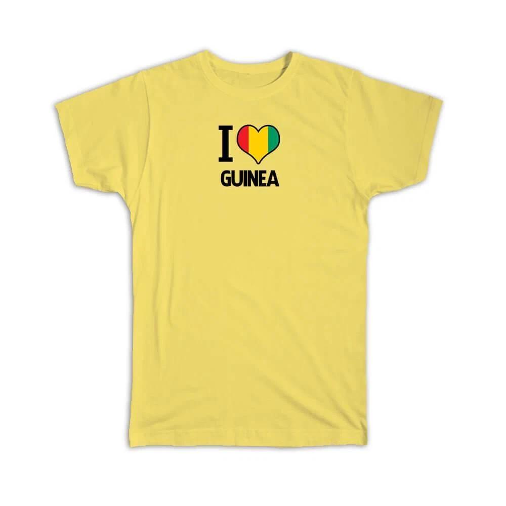 Gift T-Shirt : I Love Guinea Flag Heart Country Crest Guinean Expat XL