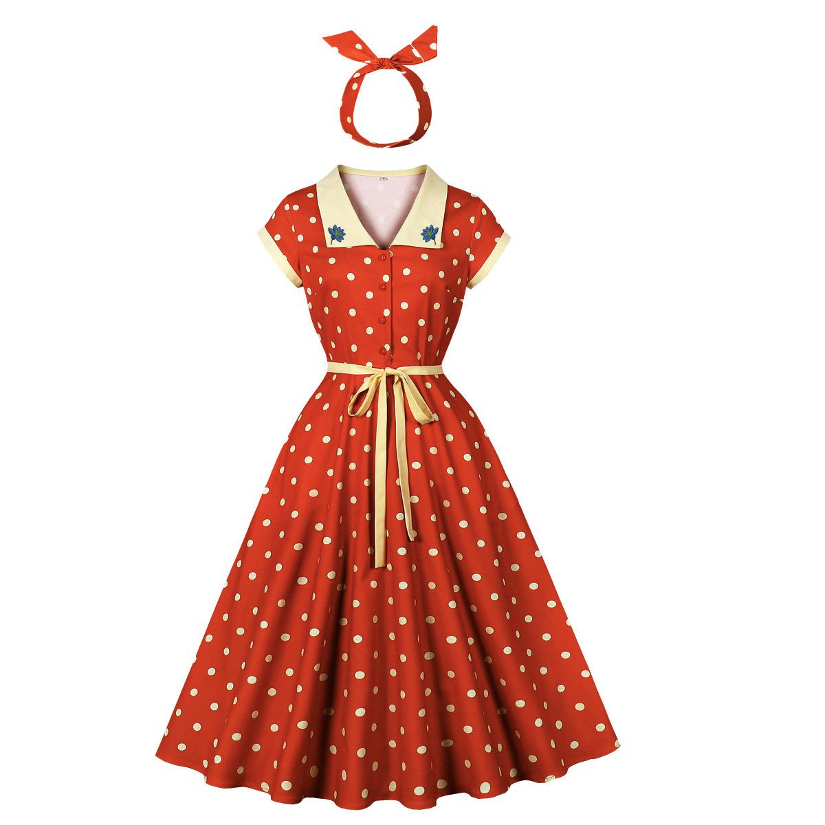 Hong Kong Retro Polka Dot Cinched Waist Dance Dress S