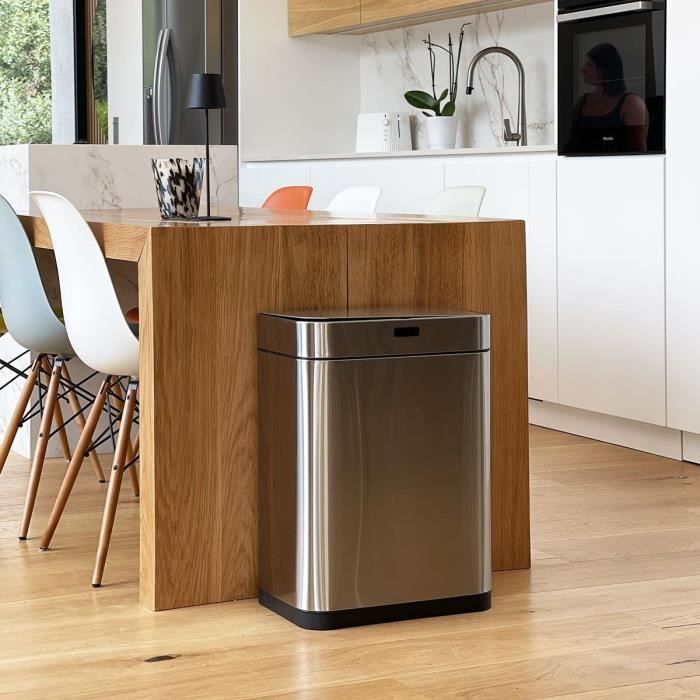 Poubelle de cuisine automatique design - UPPER - KITCHEN MOVE - 60 L - Inox avec cerclage