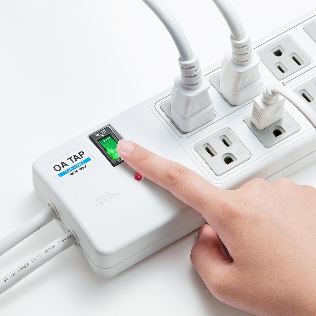 Sanwa Supply Lightning Guard Strip, 3-Pin, 8 Outlets, 2.5m, with Centralized Switch, Handheld Switch, and Breaker, TAP-SP307