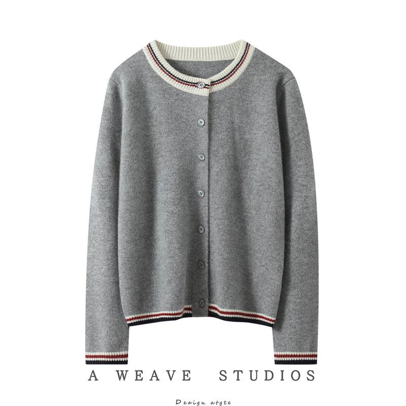Women's Autumn Color Block Cashmere Cardigan Sweater