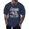 Casual Summer TshirtGarage Pattern with 100 Cotton Print of Classic Cars Round Neck and Shortsleeved Tshirt