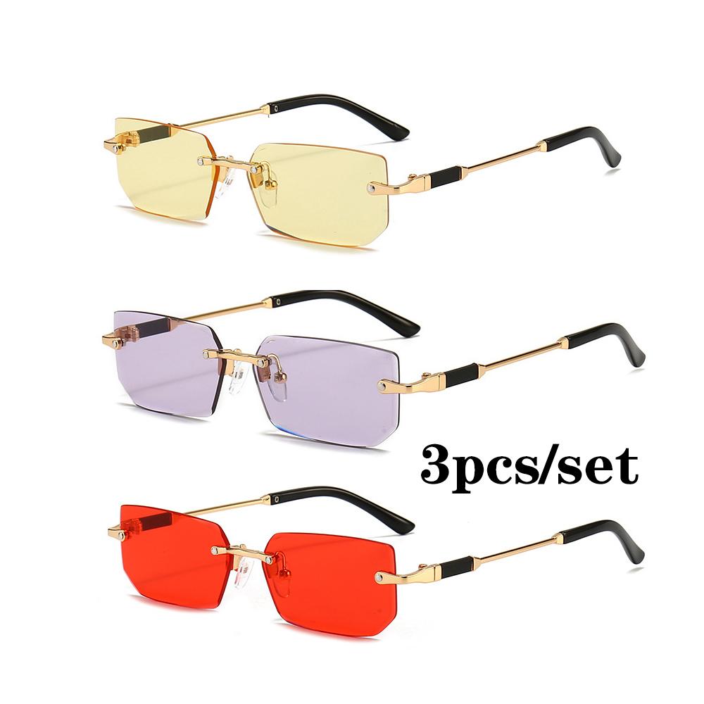 Modische randlose rechteckige Sonnenbrille Beliebte Damen Herren Shades Kleine quadratische Sonnenbrille für weiblich männlich Sommerreisen Oculos