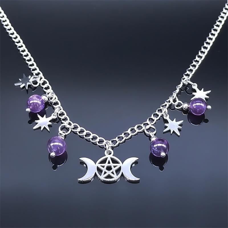 Witch Triple Moon Goddess Pentagram Necklace Women's Jewelry Accessories