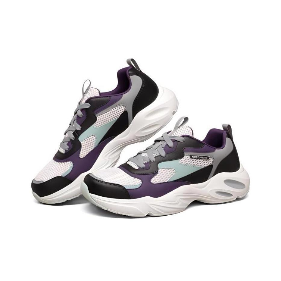 Skechers Stamina Airy Mesh Synthetic Leather Comfortable Versatile Retro Low-Top Dad Shoes Men sneaker White Purple Black 894004-MULT