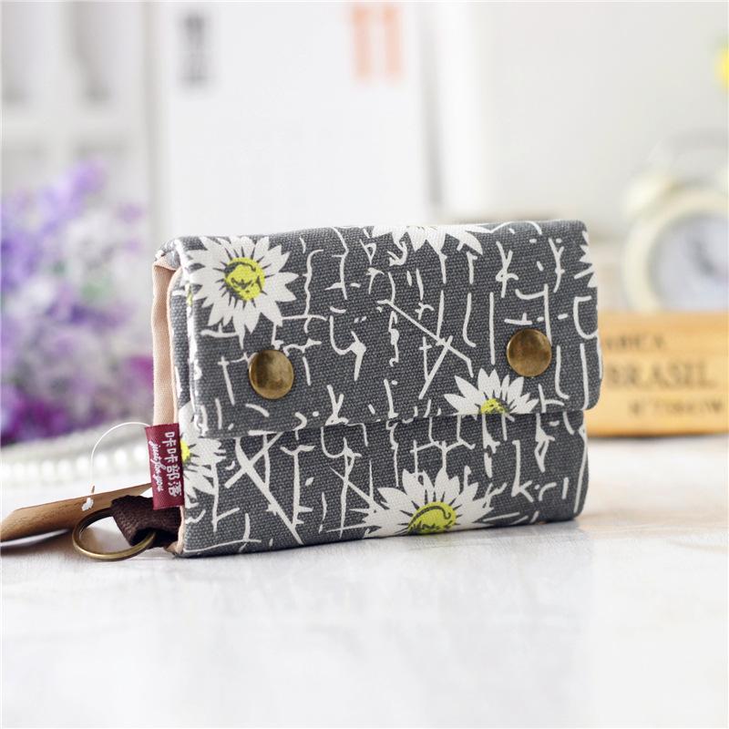 Women's Fold Card Wallet Canvas Cartoon Key Organizer Coin Purse Small Pouch Female Money Bag  for Girls