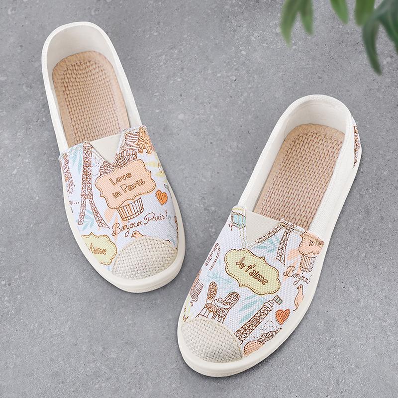 Fashion Breathable Shoes Slip-on Espadrilles For Women Tennis Slip On Summer New Graffiti Canvas Fabric Slip On Shoes For Women Espadril