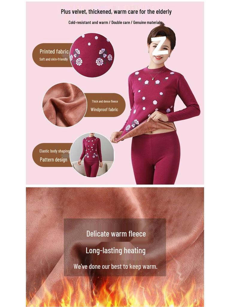 Women's Warm Fleece Set for Mid-Aged and Elderly: Cozy Winter Underwear for Mothers and Grandmothers