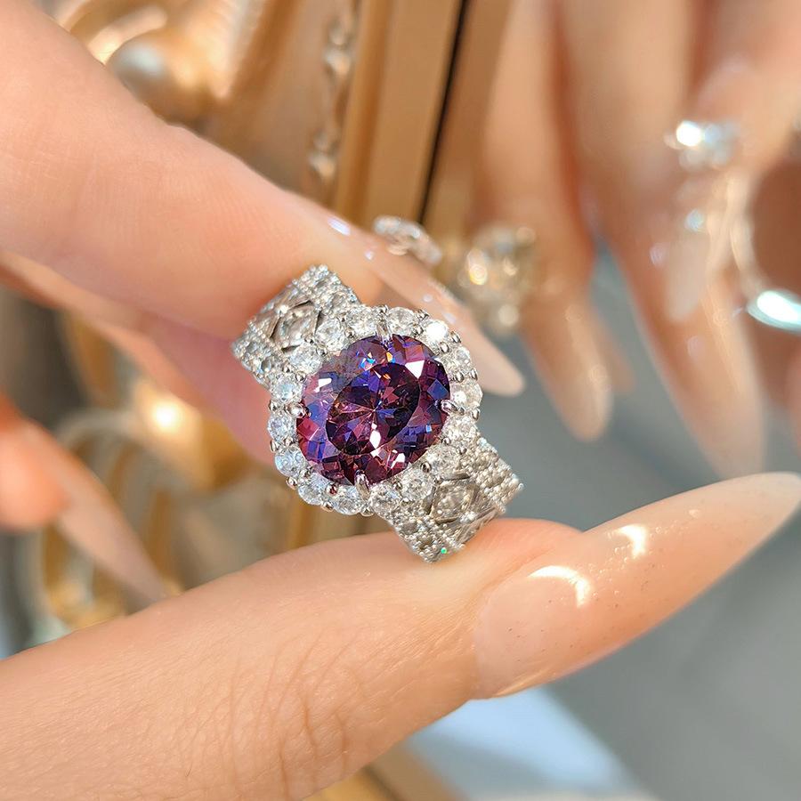 Square Dry Rose Necklace Pendant Imitation Alexander Stone Pigeon Egg Ring High Carbon Purple Diamond Color Treasure Set Female