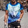 Men's Summer 3D Digital Printed White Wolf Round Neck Short Sleeved T-shirt