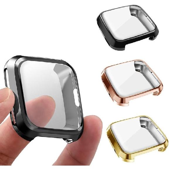 3 упаковки Защитная пленка Совместимая с чехлом Fitbit Versa, Ультратонкий мягкий чехол-полное покрытие для Fitbit Versa, Черный, Серебристый, Синий Versa: Black, Gold, Rose