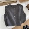 Korean Style Round Neck Gold Button Knitted Sleeveless Cardigan for Women