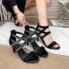 Fashion Comemore Sexy Peep Toe Cross Women High Heels Sandals Summer New Back Zipper Cover Heeled Gladiator Sandal Big Size Black Pumps