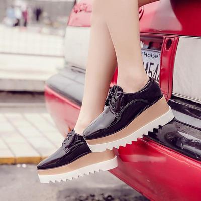 Pantofi cu platformă cu platformă în stil coreean 2025 pentru damă - piele lăcuită, bretele versatile, talpă groasă, vârf pătrat.