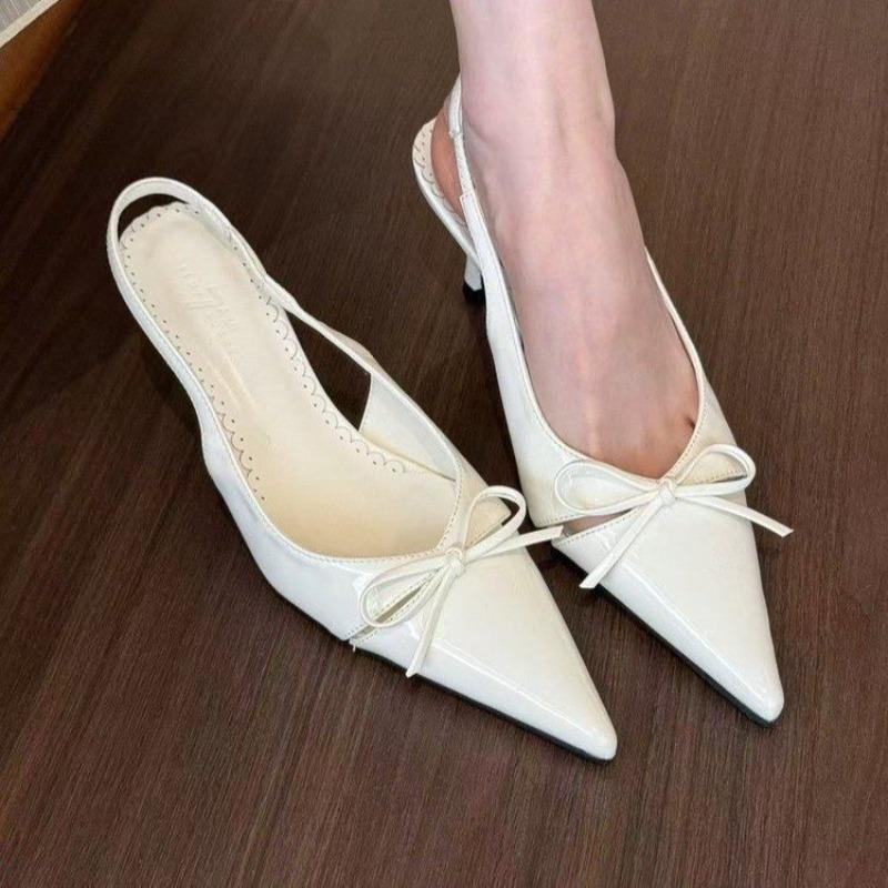 Hot Selling 2025 Versatile Womens Sandal with Slim Heel Close Toes Elastic Band Bow Anti Slip Summer Outdoor PU  Fashion Sandals