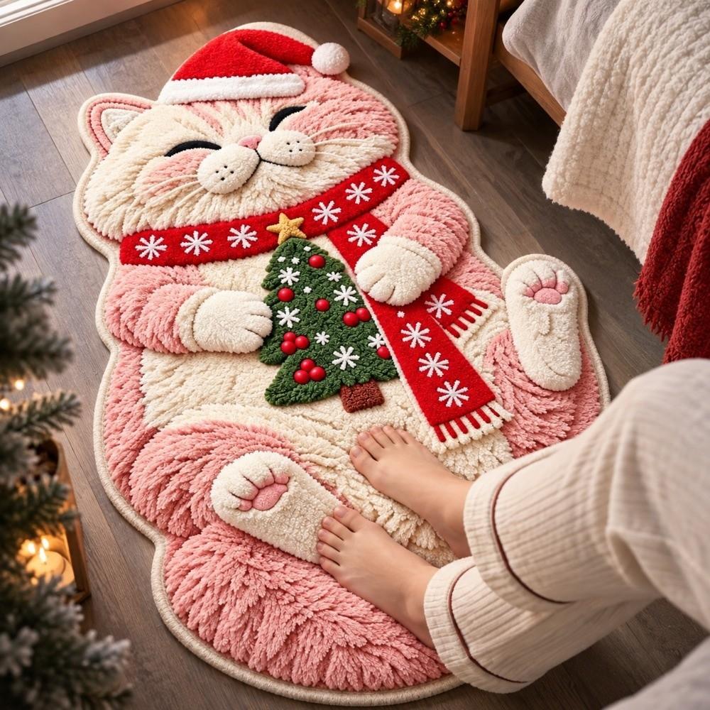 Non-Slip Cat-Shaped Area Rug 2D Cartoon Carpet Soft Home Decor Carpet Bedrooms