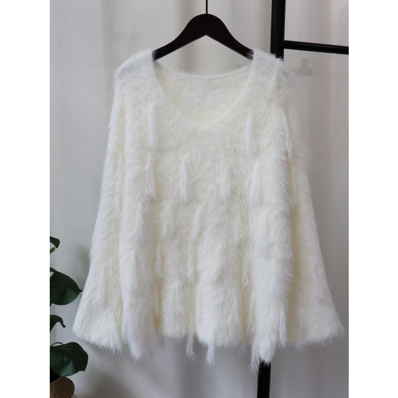 Imitation mink velvet fringed design sweater pullover women's autumn and winter new loose soft waxy knitted sweater top