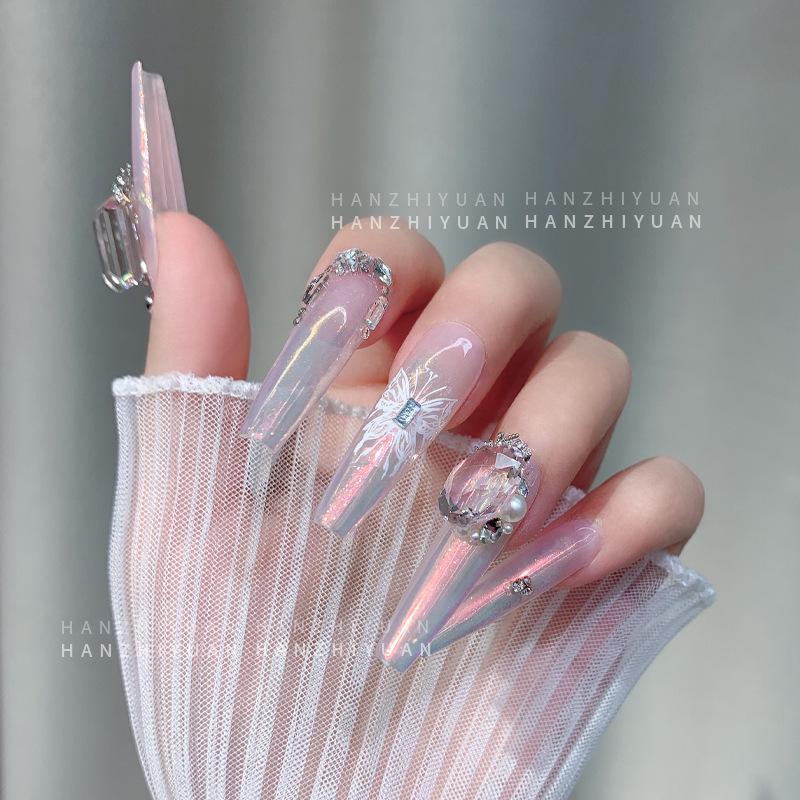 K9 Ice Olive Green & Sea Blue Gem Nail Decorations - Pointed Tip Diamonds