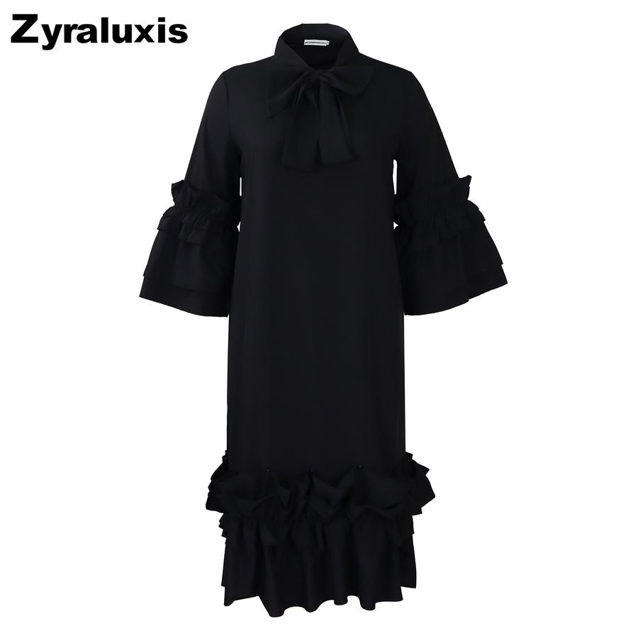 Sommer Herbst Neue Mode Lässiger Stil Rüschen Glockenärmel Übergröße Kleid