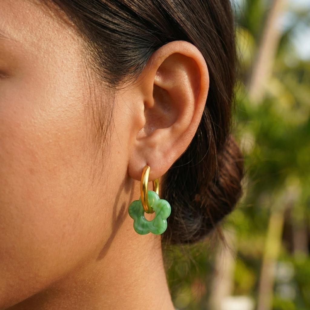 Wind colored flower earrings, copper earrings, niche women's accessories, Hua Lanxin 1073