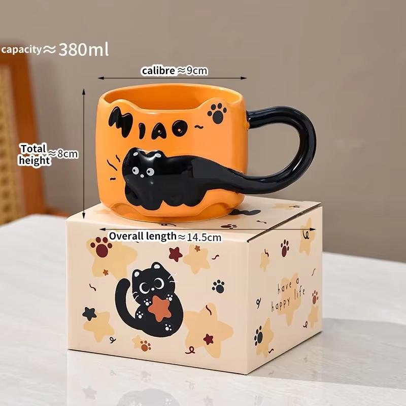

Stackable Cat Mug Creative Ceramic Coffee Cup with Handle for Home Use and Guests 301-400ml оранжевый