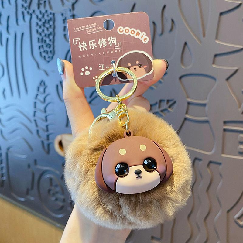 

Настоящий мех кролика Рекс милый круглый шар забавная собака брелок рюкзак кулон мультфильм кавайный пушистый шар брелок подвески для девочек подарок