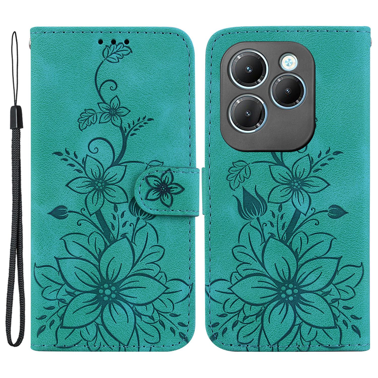 

For Infinix Hot 40/40 Pro Case Card Slots PU Leather Wallet Phone Cover Flower Imprinted Green