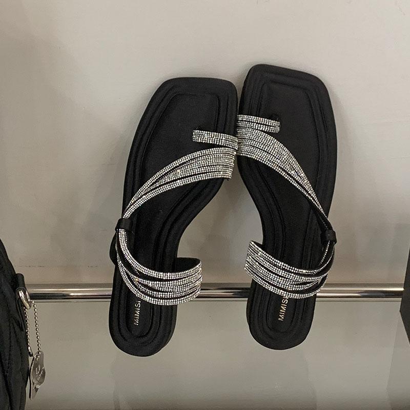 

Модная летняя пляжная обувь, слайды, женские балетки, шлепанцы, обувь, роскошные женские сандалии, модные со стразами, женские плоские шлепанцы, обувь 35 чёрный