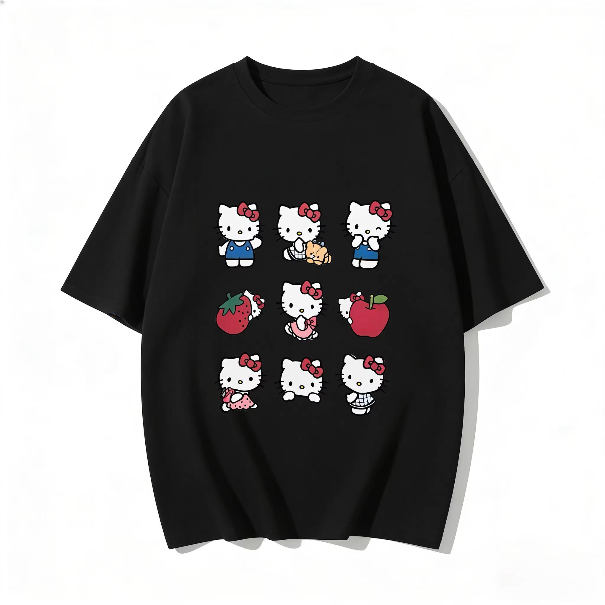 

2026 New Arrival Kawaii Hello Kitty Strawberry Apple Print Couple T Shirts Casual Family Matching Outfits Parentchild Tees Tops S