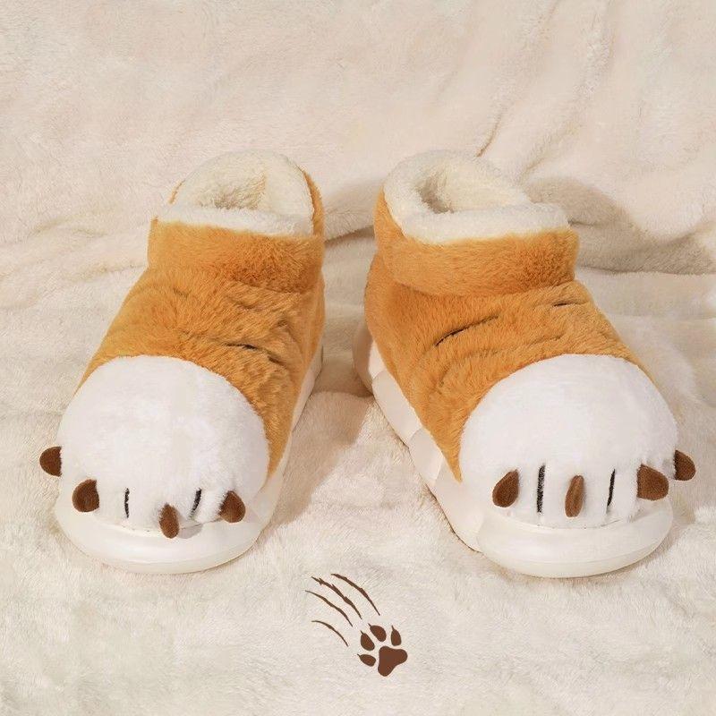 Fashion New adorable tiger paw slippers men's winter furry booties indoor outdoor pull on shoes man warm ankle boot slipper animal claw