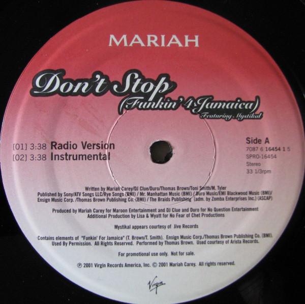 

12inch Record MARIAH CAREY - Don t Stop (Funkin 4 Jamaica) 708761645415 Virgin 2001 US Rap & Hip-Hop/R&B Used