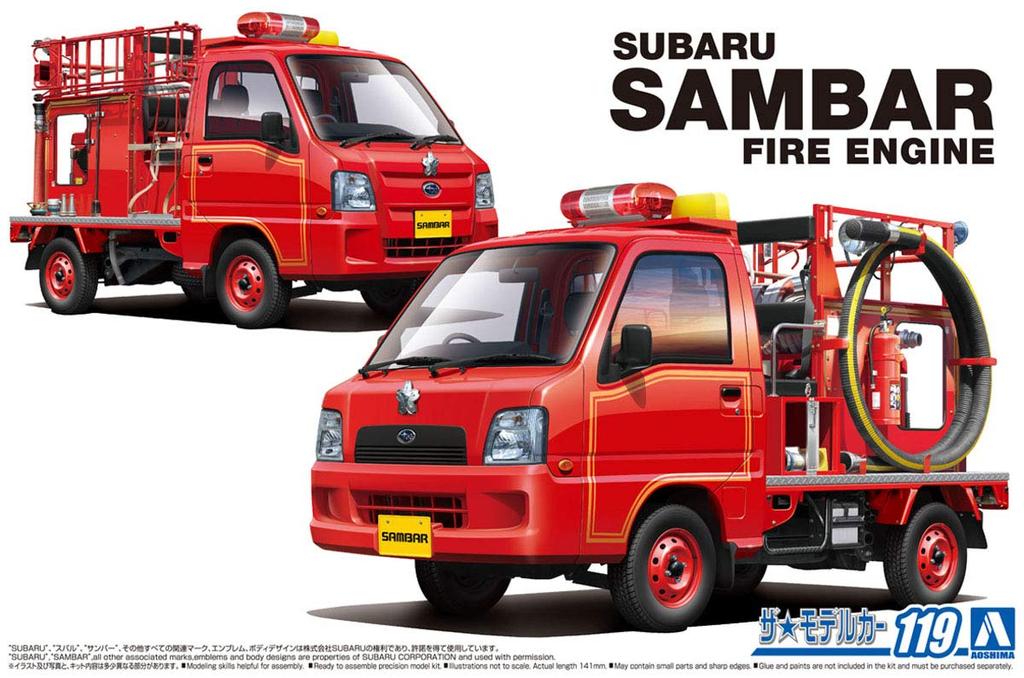 Aoshima Bunka Kyozai The Model Car Series Subaru TT2 Sambar Fire Engine 2011 Plastic Model 1/24 No.119
