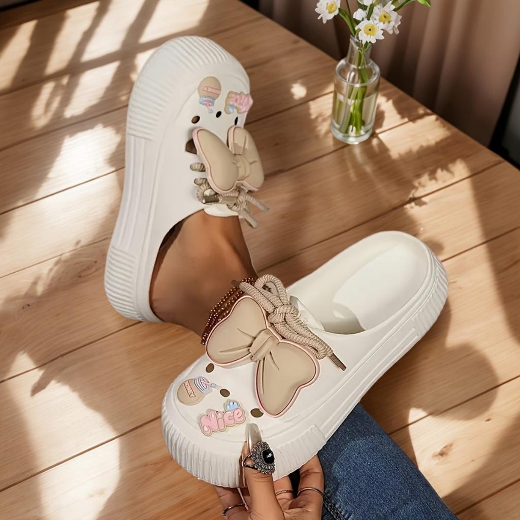 Ny sommarstil, Japan och Sydkorea Mode En stigbygel Halkfria Damtofflor, Rosettdekoration, Bekväm Följeslagare