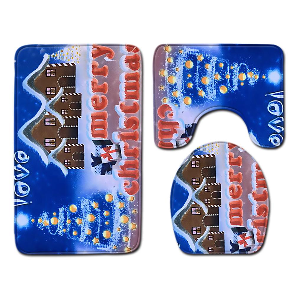 Christmas Toilet Three-Piece Floor Mat Bathroom Three-Piece Carpet Doormat