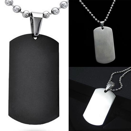 Men's Women's Punk Fashion 316L Stainless Steel Polished Rectangular Dog Tag Necklace