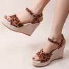 Fashion Vintage Leopard Print Platform Sandals for Women Summer Buckle Wedge High Heel Sandal Female Outdoor Anti-Slip Sandalias Mujer