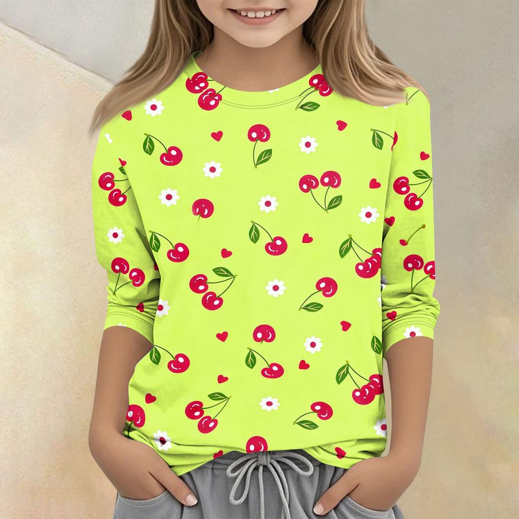 Children's Printed Round Neck Seven Quarter Sleeve Casual T-shirt