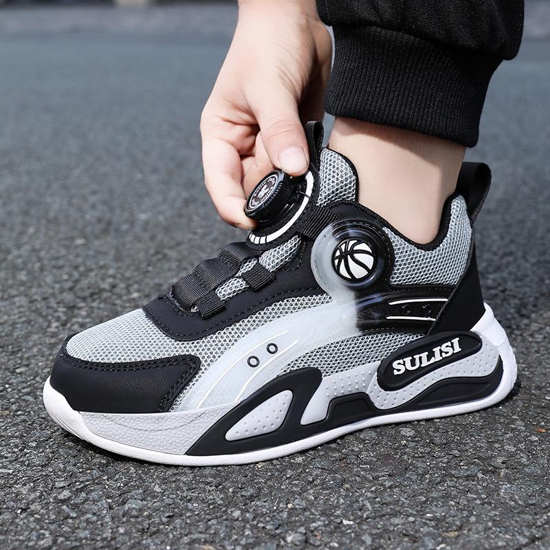 Boys' Winter 2025 Two-Layer Cotton Sports Shoes, Plus Velvet, Lightweight, Non-Slip, Waterproof, for Middle and Big Kids, Running and Basketball